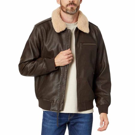 Levi's Men's Faux Leather Aviator Bomber Jacket with Sherpa Collar