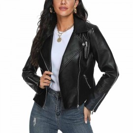 Fahsyee Faux Leather Jacket for Women, Vegan Jackets Moto Biker Motocycle Coat