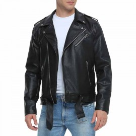 Fahsyee Leather Jackets for Men, Motorcycle Lapel Asymmetric Zip-Up Blet Slim Fit Biker Coat