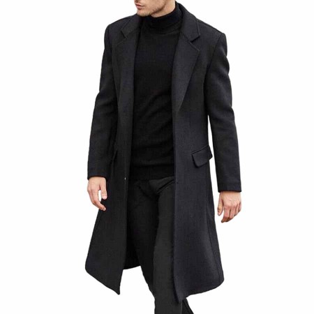 SOMTHRON Men's Casual Trench Coat Slim Fit Notched Collar Long Jacket Overcoat Single