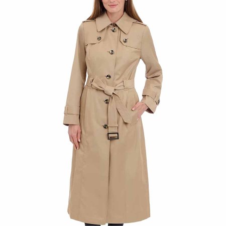 LONDON FOG Women's Single Breasted Long Trench Coat with Epaulettes and Belt