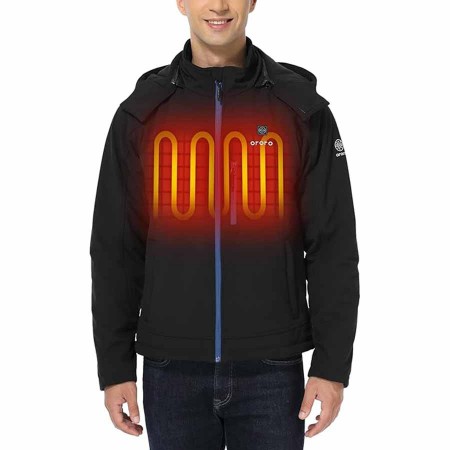 ORORO Men's Soft Shell Heated Jacket with Detachable Hood and Battery Pack