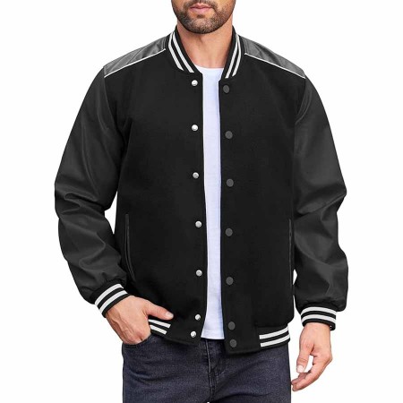 COOFANDY Mens Varsity Jacket Casual Leather Sleeve Baseball Letterman Bomber Jacket