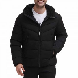 Calvin Klein mens Winter Coat - Puffer Stretch Jacket With Sherpa Hood