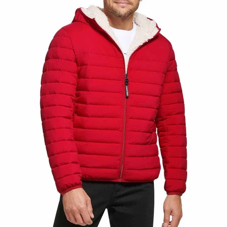 Calvin Klein Mens Hooded Down Jacket, Quilted Coat, Sherpa Lined