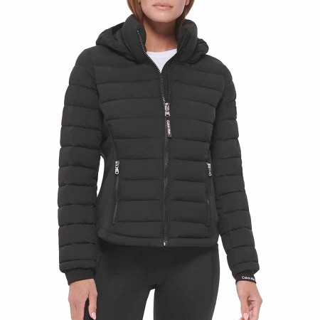 Calvin Klein Womens Water Resistant Casual Lightweight Scuba Side Panels Puffer Jacket