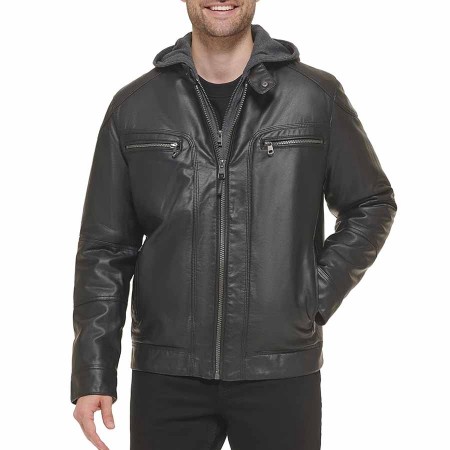 Calvin Klein Men’s Motorcycle Jacket With Removable Hoodie