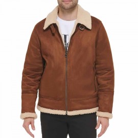 Calvin Klein Mens Faux Leather Jacket Men - Bomber Jacket With Shearling Lining