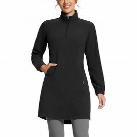 BALEAF Women's Polar Fleece Dress Long Vest Sweatshirt Tunic Dress Quarter Zip Pullover