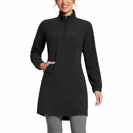 BALEAF Women's Polar Fleece Dress Long Vest Sweatshirt Tunic Dress Quarter Zip Pullover