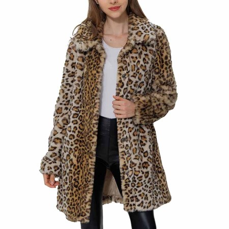 Bellivera Womens Leopard Print Fleece Coat, Fall and Winter Fashion Fuzzy Jacket Faux Fur