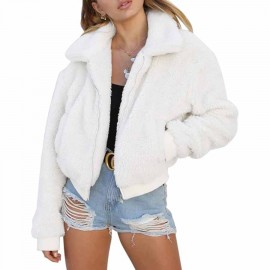 AKEWEI Women's Short Faux Fur Coat Casual Shaggy Jacket with Pockets Warm Winter