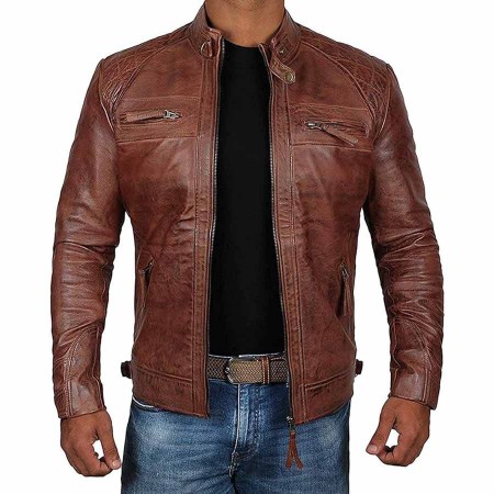 Decrum Real Leather Jacket Men - Motorcycle Black and Brown Leather Jacket