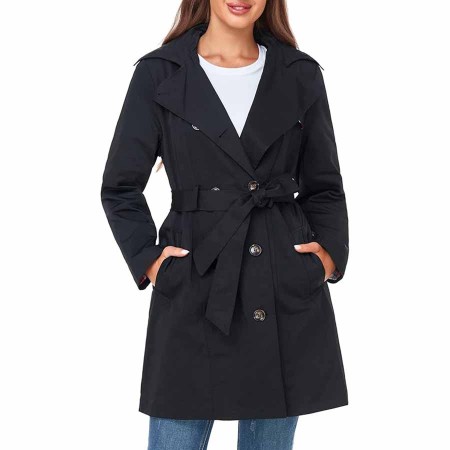 SaphiRose Women's Water-Resistant Trench Coat Double-Breasted Long Peacoat